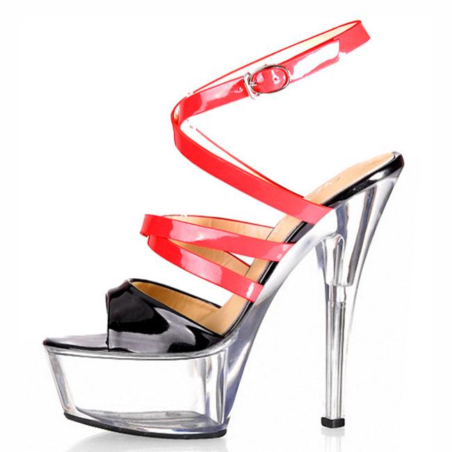 15Cm high heels thin heels waterproof table shoes color matching hollow hate sky high crystal wedding shoes women