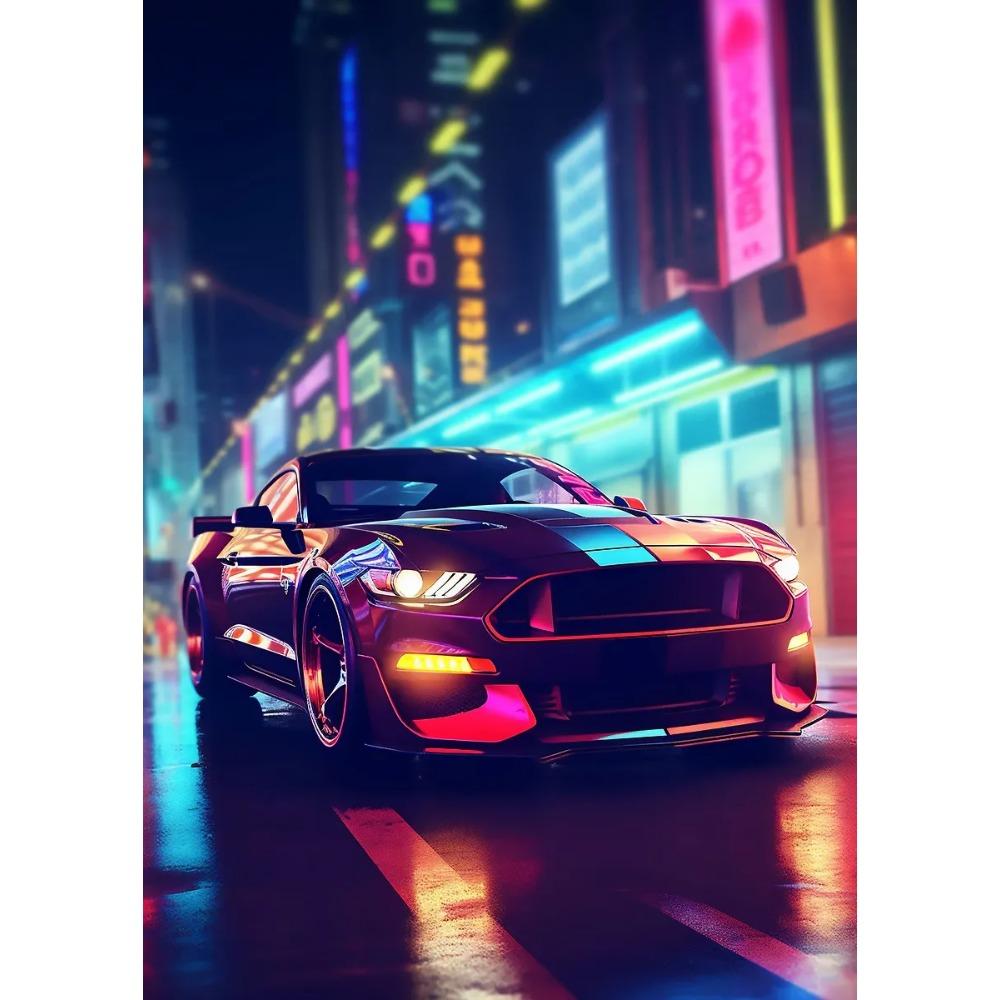 High Tech Super Car Poster Luxury Car LED Sports Races Neon Lit City Prints Canvas Painting Wall Picture Home Man's Room Decor