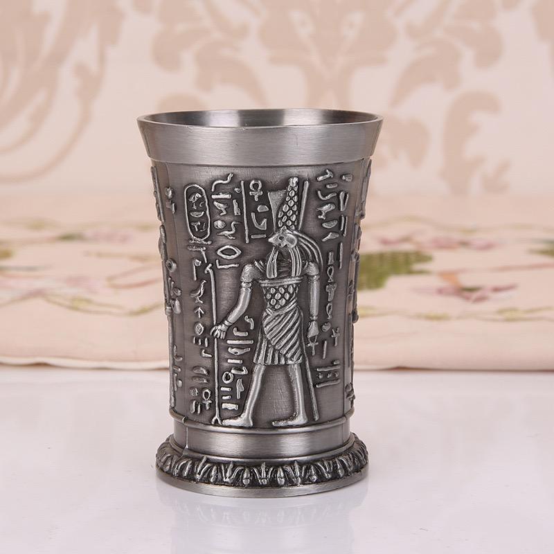 Vintage Grail, Alloy Relief Carved Pharaoh Drinking Tumbler, European Portable Mini Vodka Cup, Wine Cabinet Home Decoration,1pcs