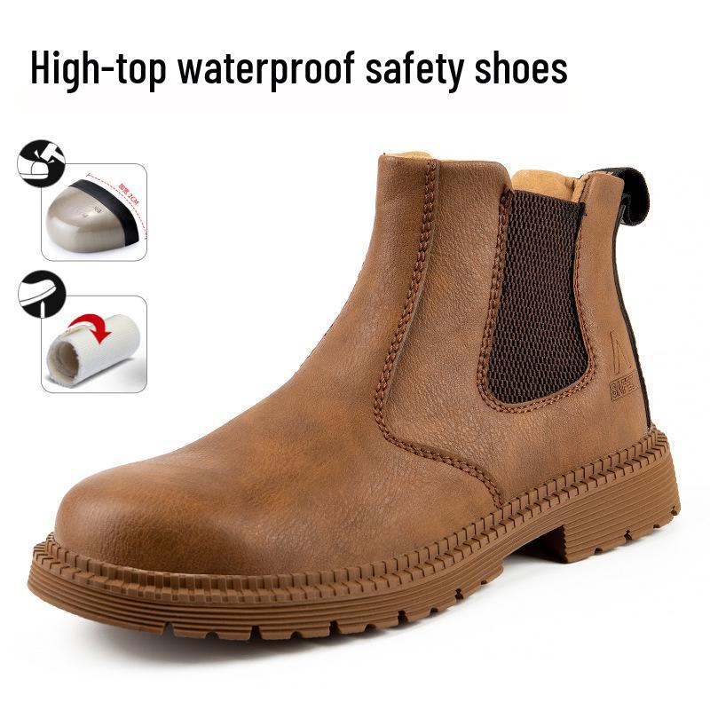Cross-border High-top Steel Toe Work Boots: Microfiber, Anti-smash, Anti-puncture, Wear-resistant, Comfortable Labor Protection Footwear