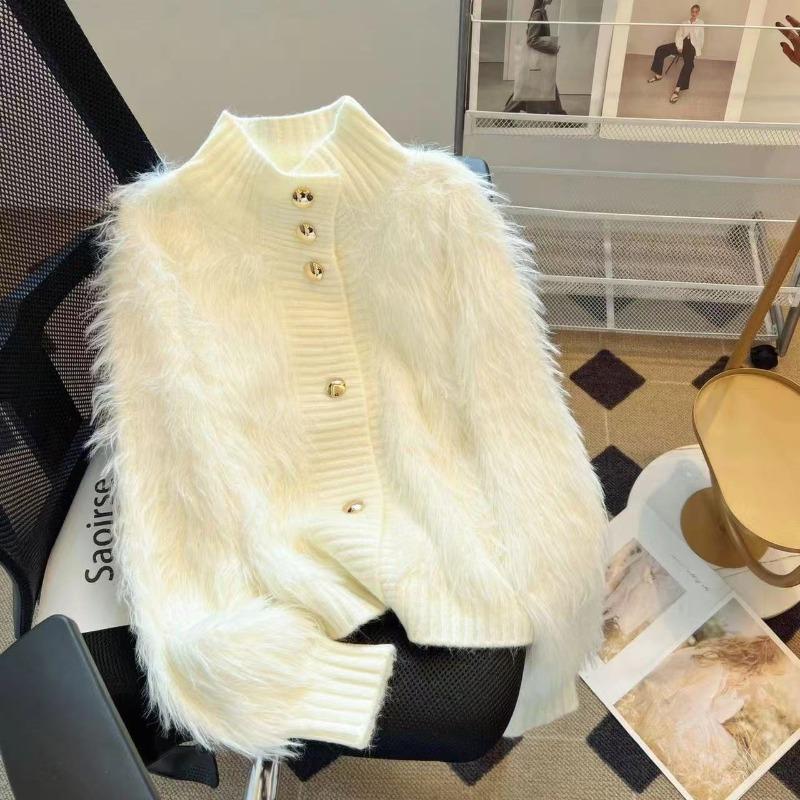

Real shot turtleneck imitation mink sweater cardigan women s autumn and winter fashion temperament soft waxy knitted jacket L білий