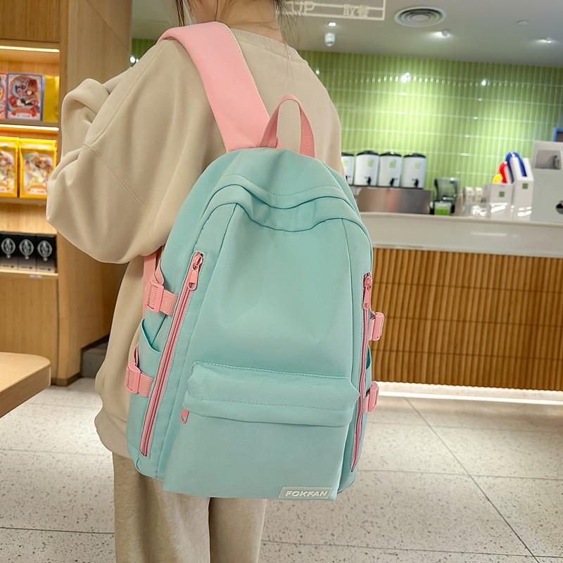 Schoolbag Solid Color Korean Version Backpack Bag 1011 New School Bag Female Junior High School Student College Backpack Female Double Vertical Pull