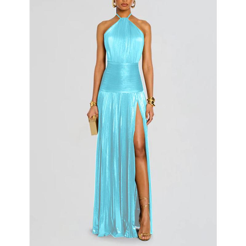 Luxuriöses Damen-Korsett Party-Cocktailkleid Sexy Schulterfrei Träger Falten Schlitz Gast Promi Langes Kleid Promi-Ballkleid