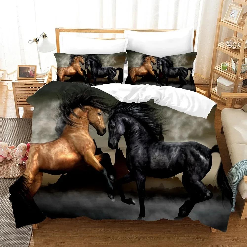 Running Horses Comfortable Duvet Quilt Cover Pillowcase Bedding Set Children Bedroom Decoration Home Textile