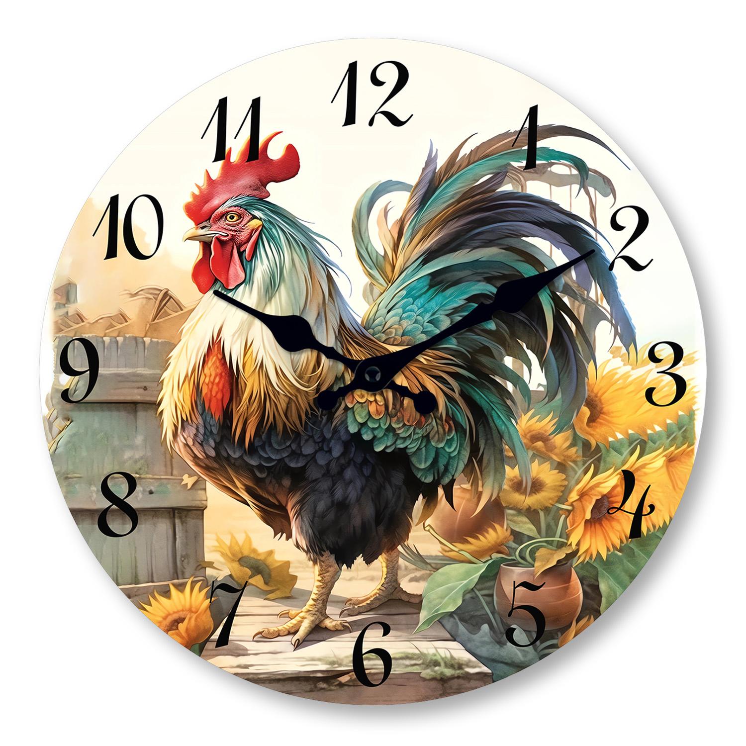Superior-Grade 1Pc 10-12 Inch Top-Grade Wooden First-Class Wall First-Class Clock High-Standard A Top-Grade Rooster Top-Grade And (as the picture,10inch)