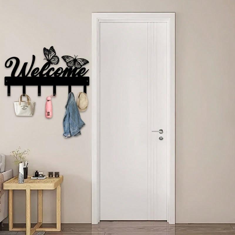 Bohemian Butterfly Key Holder Wall Mount with Multiple Hooks for Keys and Hats, Durable Metal Storage Organizer for Home Office Kitchen Bathroom