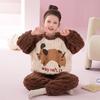 Girls Warm Coral Fleece Pajama Set Long Sleeve Cartoon Print Soft Home Wear Winter