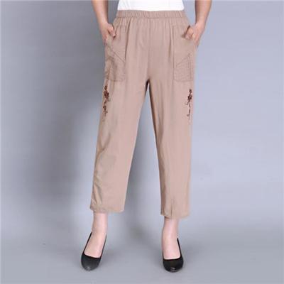 Women's Cropped Pants with Elastic High Waisted Cotton and Loose Fit for The Elderly In Summer