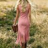 Women’s Sleeveless Western Style Dress with Fitted and Hem Retro Design Zipper Front