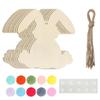 10Pcs DIY Easter Bunny Craft Blank Unfinished Wooden Rabbit Cutouts with Felt Balls Hanging Ornaments for Spring Easter Decor