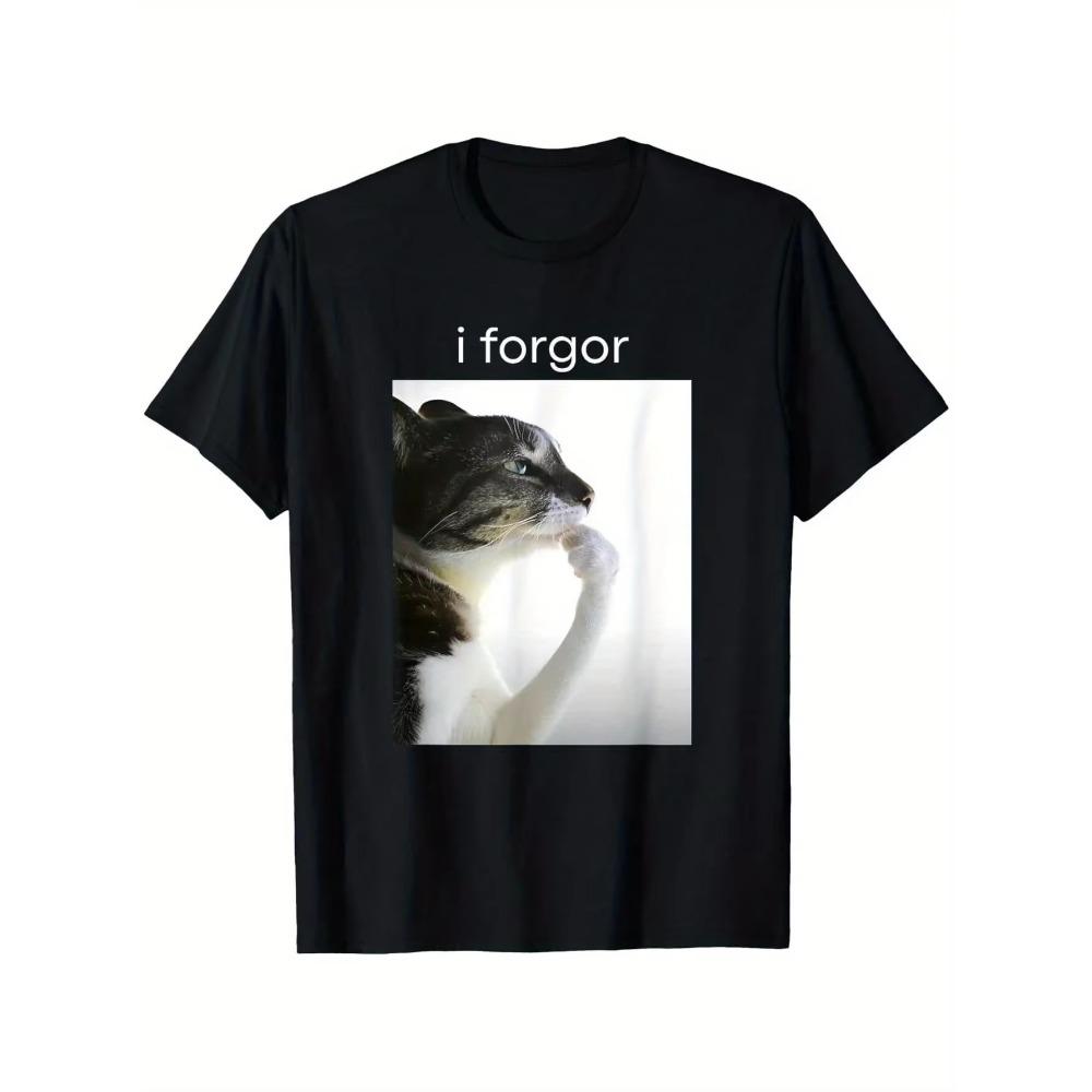 Funny I Forgor Funny Cat Meme T Shirt Women's Men Gif Tee Streetwear Casual Unisex Short Sleeve Tops Oversized