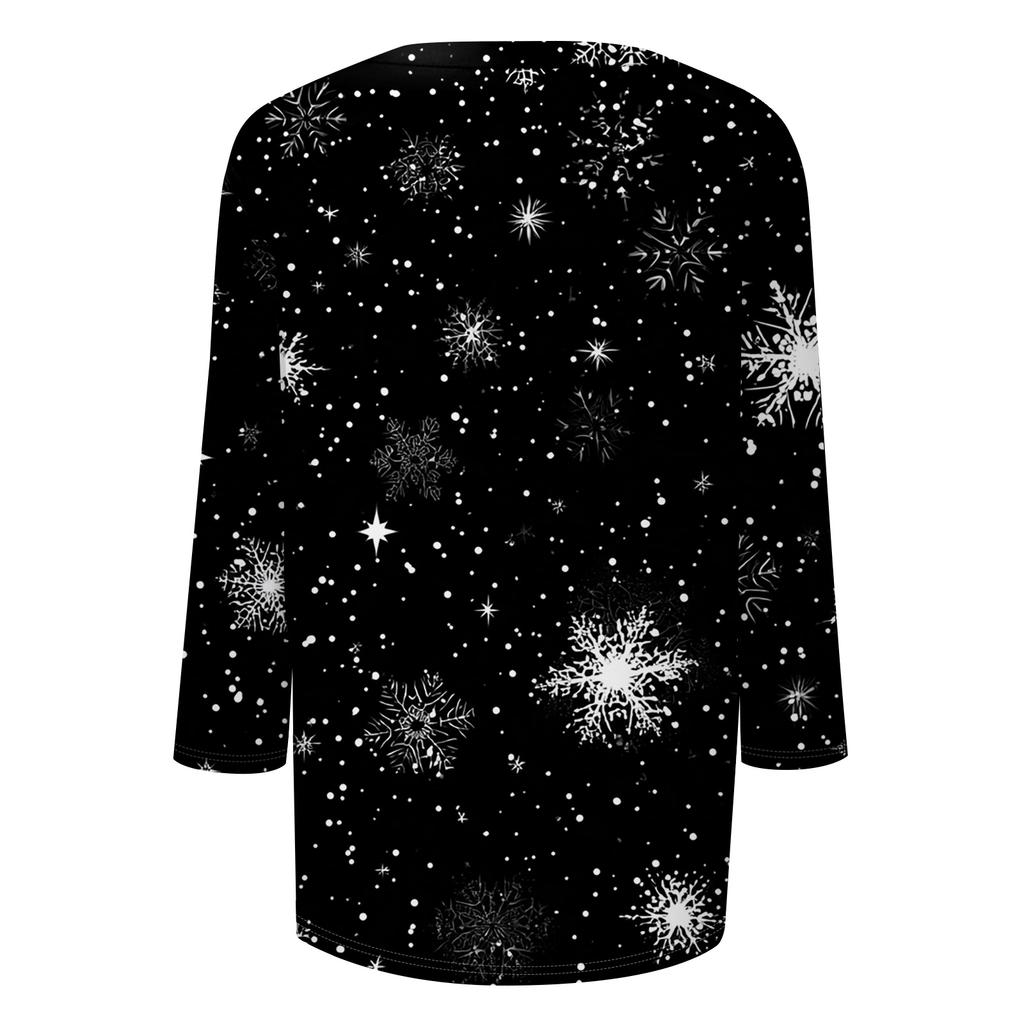 Women's T Shirt CHristmas Print 3/4 Sleeve Daily Weekend Fashion Basic V- Neck Regular Top
