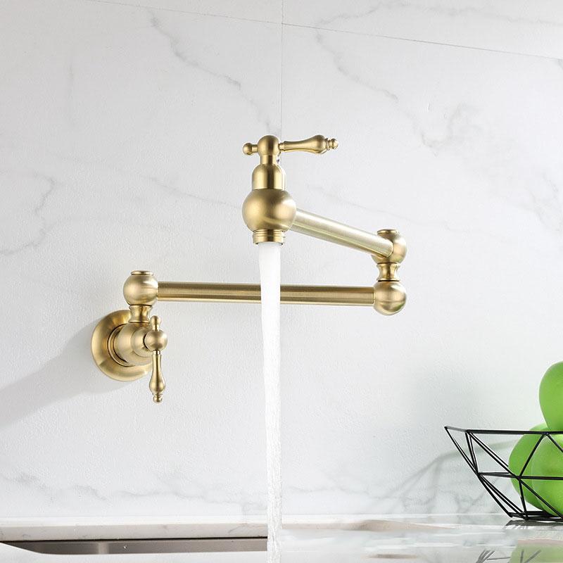 Mitigeur de cuisine mural en laiton noir à eau froide unique, rotatif à 360 degrés, robinet pliable, évier de buanderie de balcon, robinet étendu