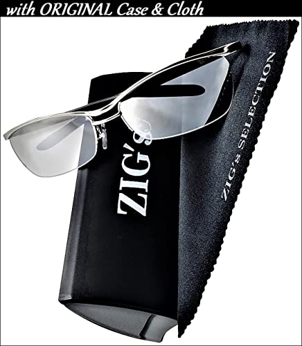 Mens Sunglasses Suitable Year-round Use Both Day Night. Comes Stylish Case. Matte Silver Frame Light Color Brown Half-mirror Clear UV400.