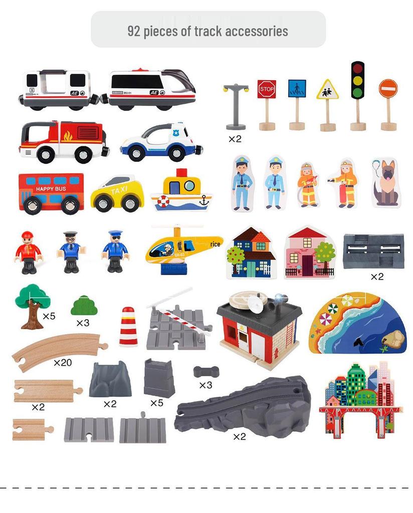 Wooden Electric Train Track & Car Building Blocks Set for Kids