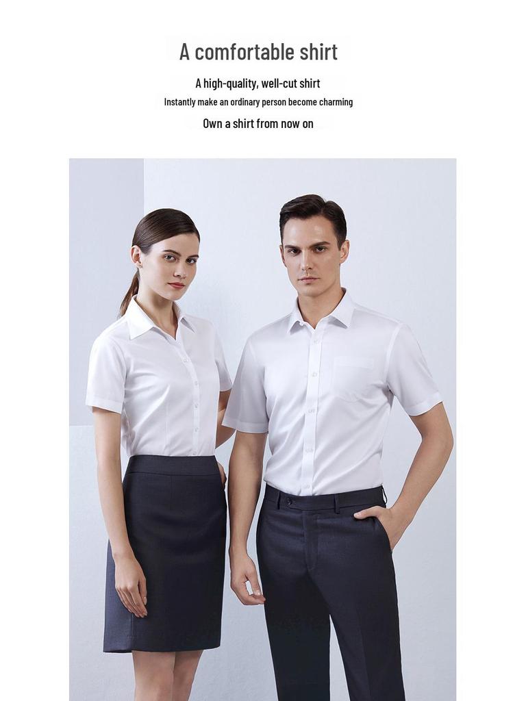 Men's Long-Sleeve White Shirts - Summer Anti-Wrinkle, Breathable, Sweat-Absorbent with Embroidered Logo