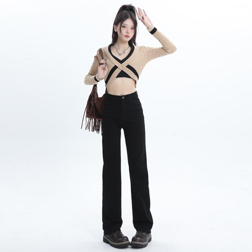 Commuter Trend Straight Jeans Women's 2025 Autumn and Winter Textured High Waist High Skinny Wide Leg Jeans