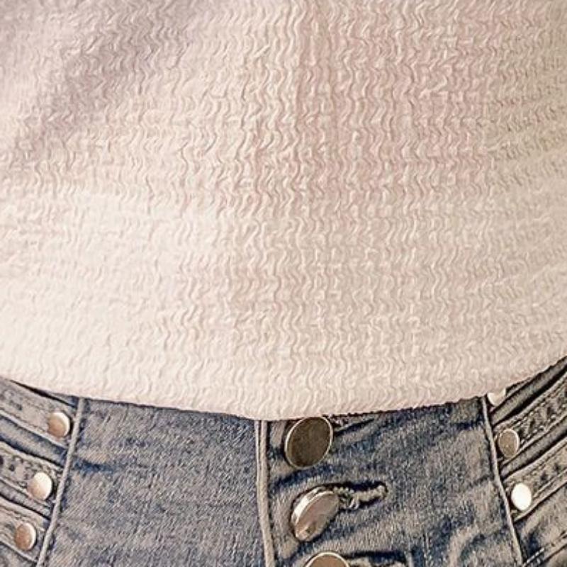 WTEMPO Brand Summer Women's Bubble Sleeve Square Collar Collar Shirt Slim High-waisted Short Top Pearl Decorated V-neck Short Sleeve Shirts