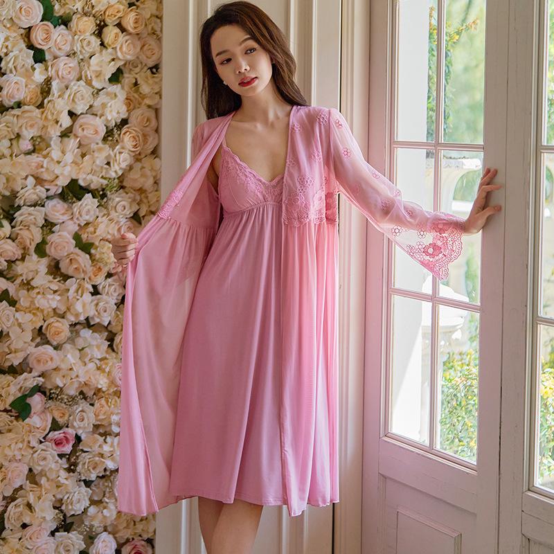Women's Retro Princess Lace Camisole Dress with Built-in Bra - Spring/Summer Nylon Mesh Pajamas