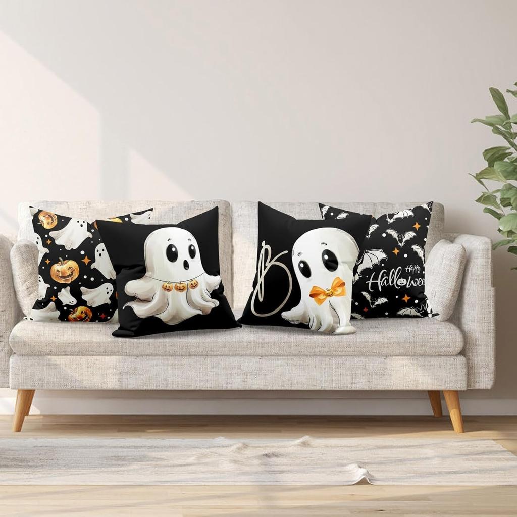 Spooky and Fun Halloween Pillowcases: Ghosts, Bats, and Pumpkins! Sofa Cushion Cover, Holiday Party Decoration, Gift