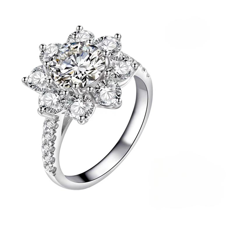 Inel de logodnă moissanit 2ct 8mm pentru femei, floare soarelui nuntă, bandă cu diamante strălucitoare, bijuterii de lux din argint 925