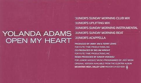 

12inch Record YOLANDA ADAMS Open My Heart ED6261 Elektra 2000 US Dance Electronica Used