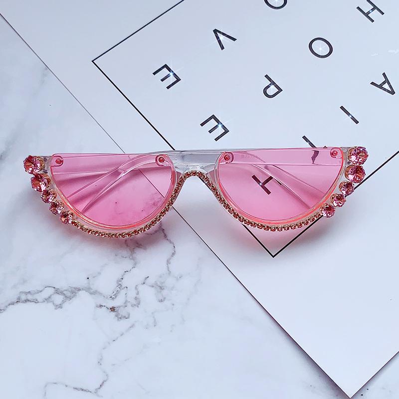 Diamant-Cat-Eye-Sonnenbrille für Damen, 2020, halbrandlose Sonnenbrille, Luxusmarke, Designer, Kristallrahmen, Strass-Brille