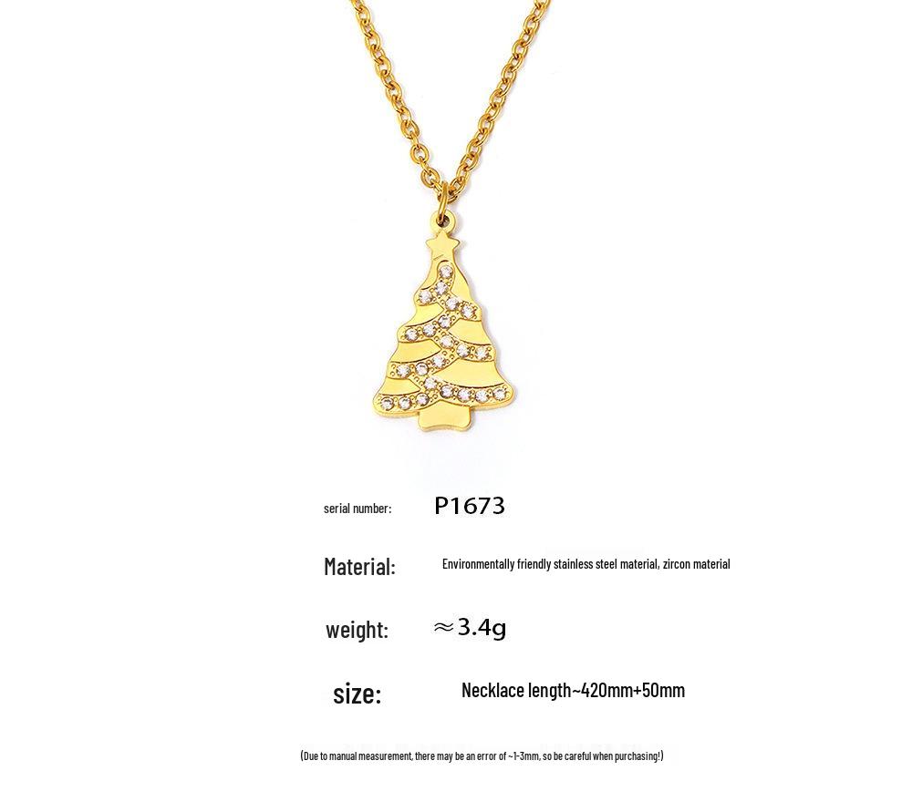 Mi Duoduo Zircon Clavicle Necklace, Gold PVD-Plated Stainless Steel, Romantic Christmas Gift for Girlfriend.