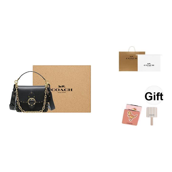 Coach Beat 18 Studded Chain Leather Small Square Bag Women handbags Black 4600-B4BK