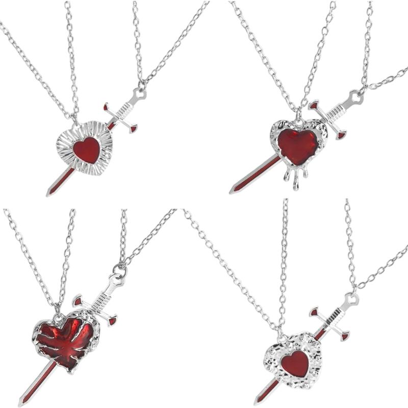 Matching Love Necklace Heart With Rapier Charm Alloy Couples Jewelry For Him Her Gift For Valentines Day