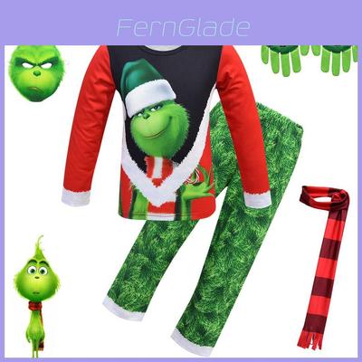 Festive Christmas Green Monster The Grinch Cosplay Pajamas Costume For Kids