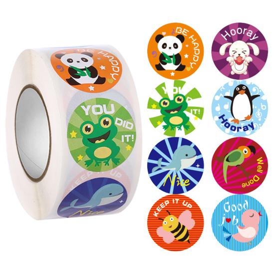 1 Roll Stickers Waterproof Without Residue Exquisite Great Stickiness DIY Eye-catching Cute Cartoon Animals Stickers for Students
