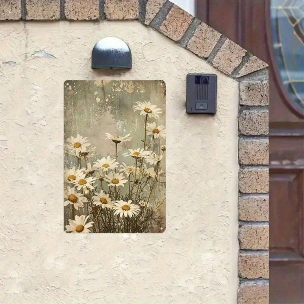Vintage Daisy Tin Sign 8x12 Inch Floral Wall Art Farmhouse Decor for Living Room Kitchen 20x30 Cm