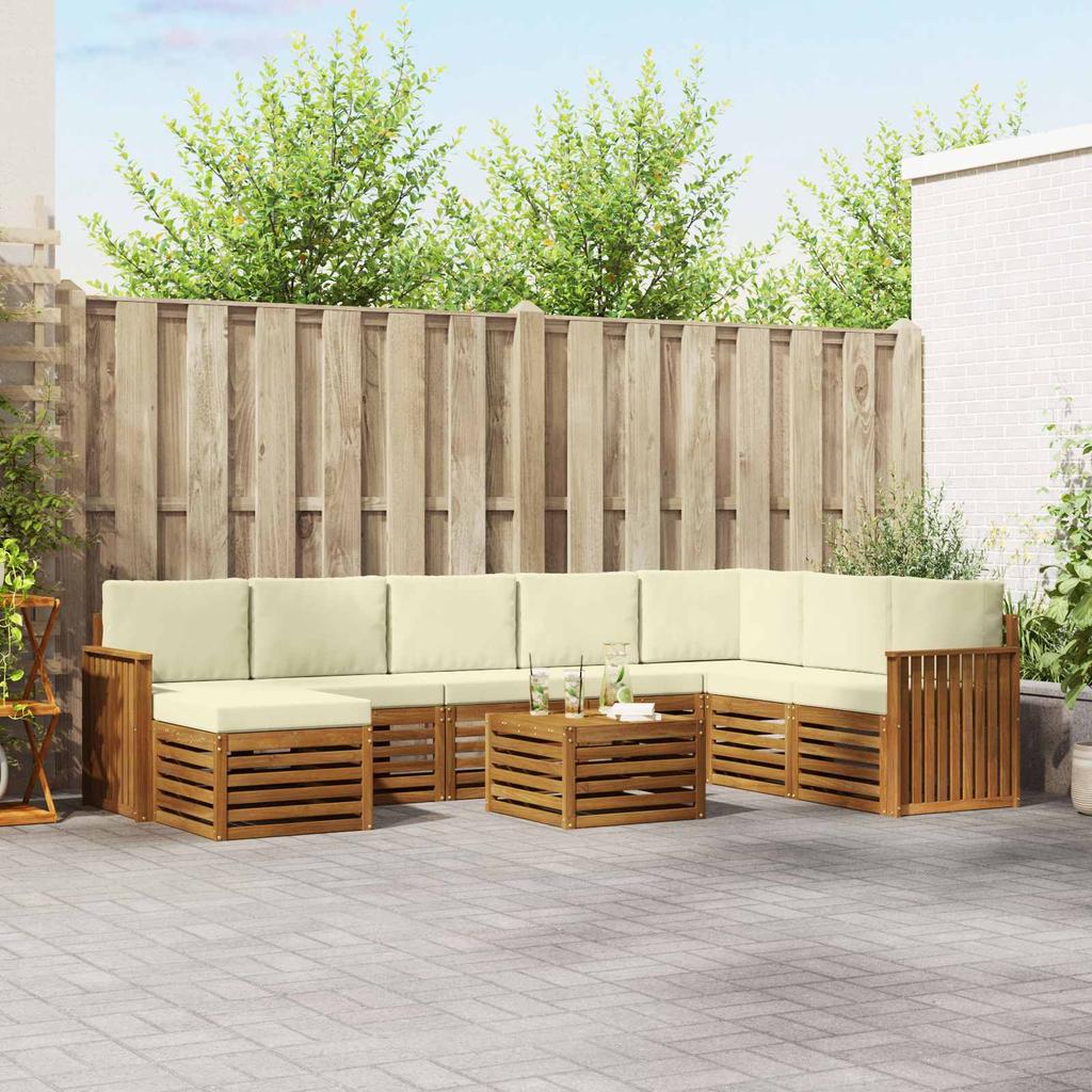 Outdoor Sofa Set 9 Pcs Natural and Cream Solid Acacia Wood