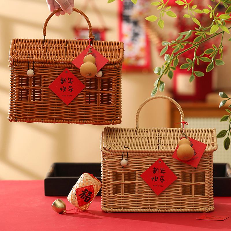 Rattan Storage Basket New Year Xmas Gift Packaging Box Creative Handbag Birthday Gift Vine Weaving Handbag Vine Woven Gift Box