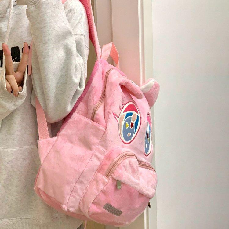 Cute and Funny Contrasting New Ins Junior High School Student High School Student Large Capacity Furry Big Eye Backpack
