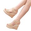 Velcro platform muffin shoes, breathable lace hollow heel sandals women's summer wedge heel sandals