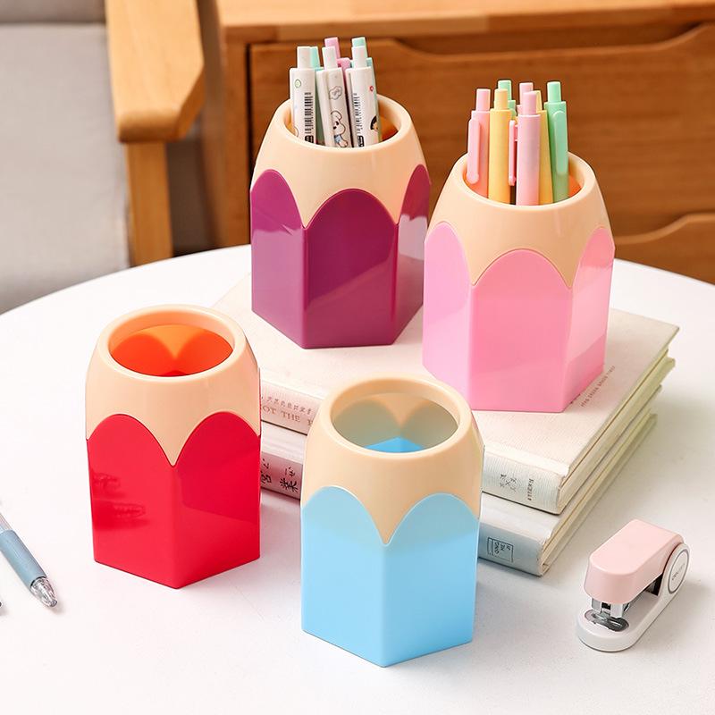 Creative Desktop Pen Holder: Large Capacity Pencil Organizer with Stylish Contrasting Colors for Students and Office Use