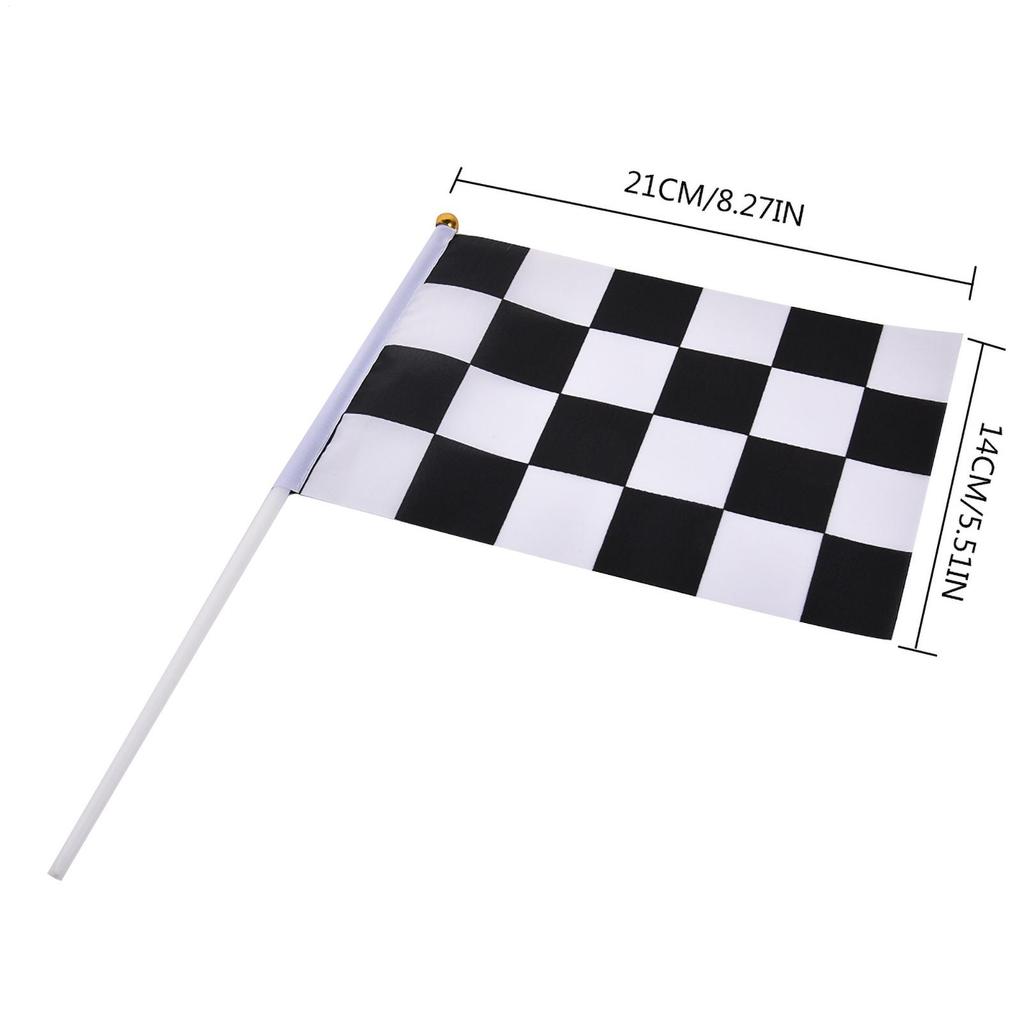 10Pcs Checkered Racing Polyester Flags with Stick Black and White Hand Flag