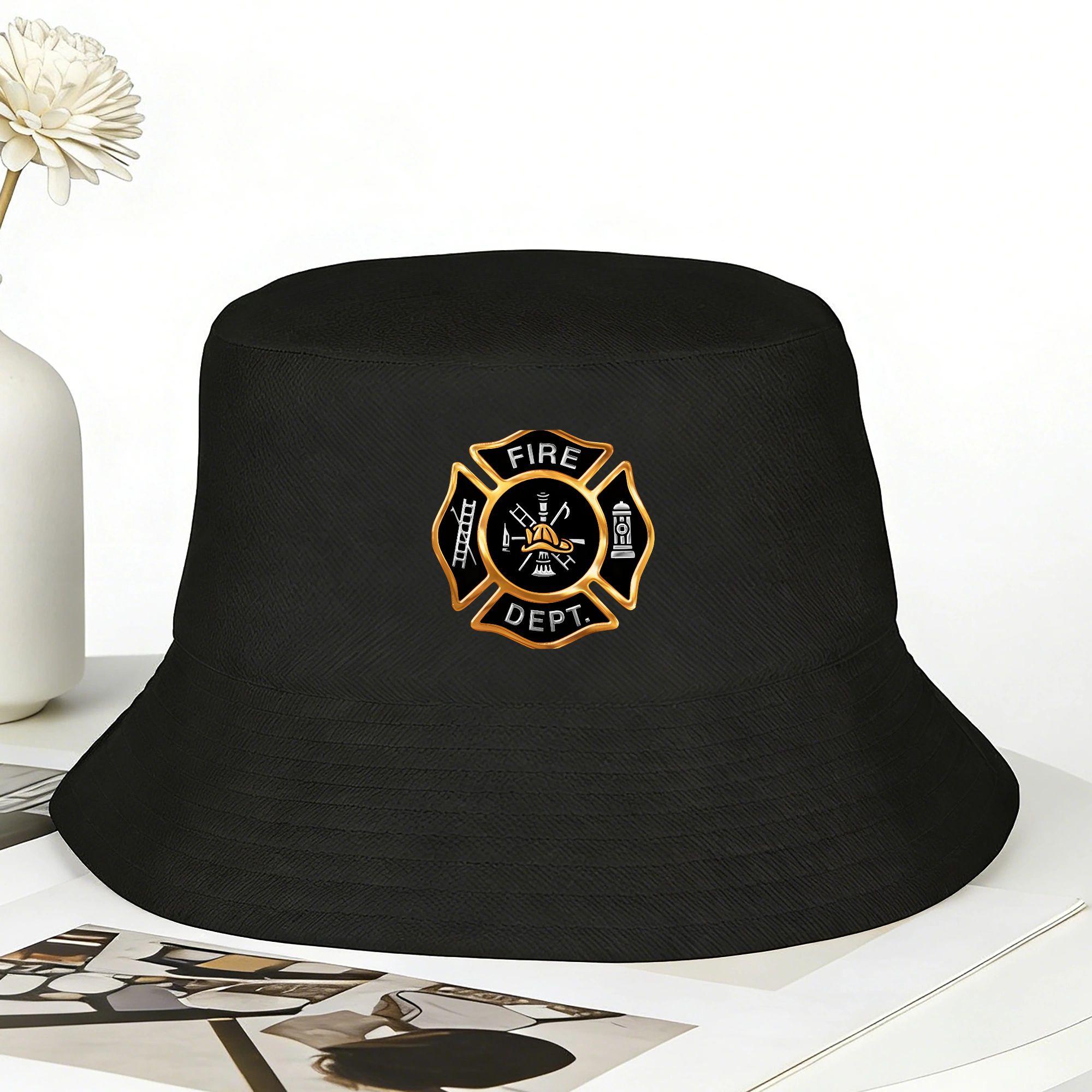 Feuerwehr Gold Abzeichen Eimerhut Hip Hop Fischerkappen Tragbare Strand Reise Visier Hüte Für Männer Frauen Mode Bedruckte Kappe One Size black