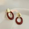 Burgundy Hong Kong Style Geometric Earrings Ankara Red Premium Temperament Earrings Women'S Retro Niche Earrings