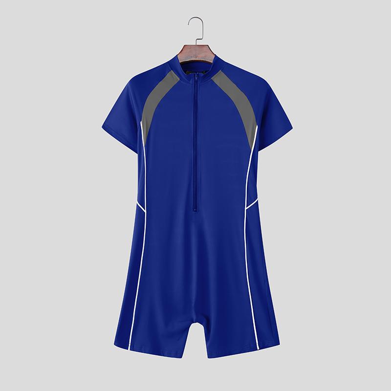 

INCERUN Мужские водолазки с коротким рукавом на молнии, облегающие комбинезоны, ромперы, нижнее белье S синий