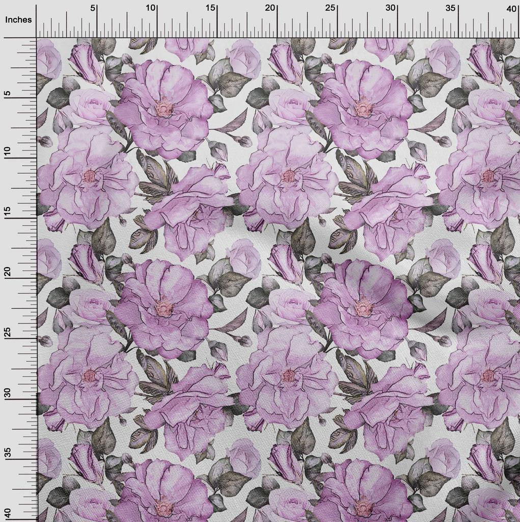 oneOone Cotton Flex White Fabric Leaves & Flower Florals Sewing Material Printed Fabric By The Yard 40 Inch Wides -