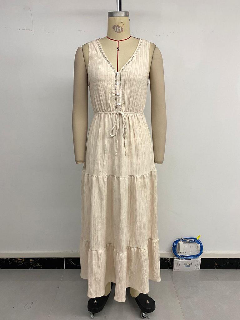 2026 European Strappy Sleeveless V-neck Solid Color Women's Summer Dress