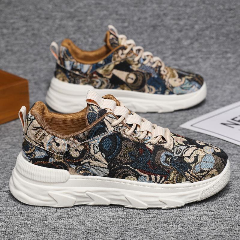 

Мужская обувь от импортных производителей, новая четырехсезонная модная обувь из парусины с принтом, молодежная обувь на платформе для пап, спортивная и повседневная обувь 39