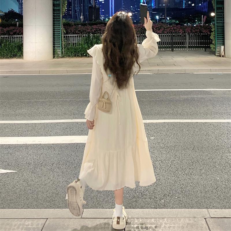 Sweet Campanula Dress - French Preppy Style, Waist-Hugging, Slimming, with Ruffles