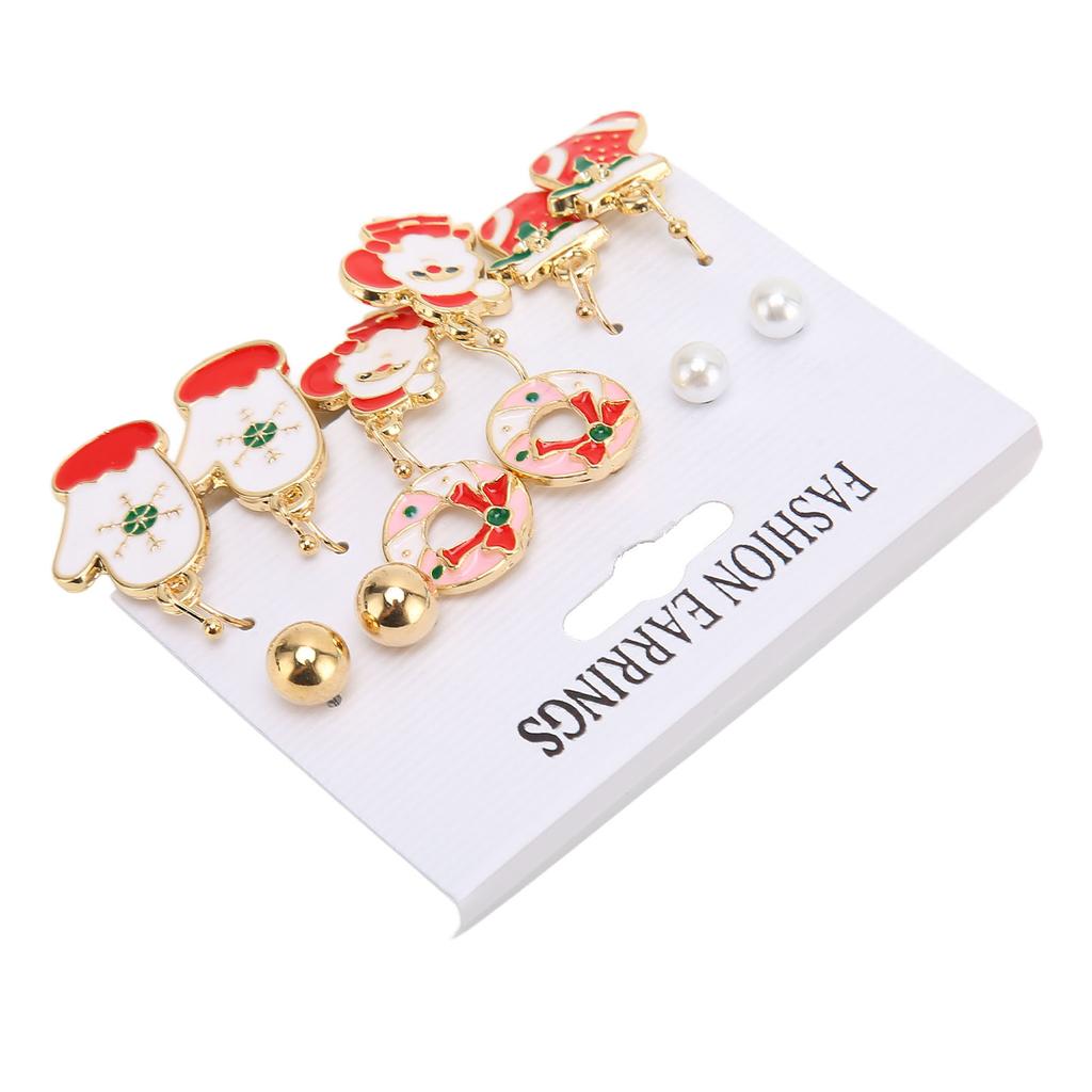 6 Paar Weihnachts-Ohrringe Hübsche Weihnachtsstrumpf-Handschuhe Weihnachtsmann Weihnachts-Schmucksets für Geschenke Partys