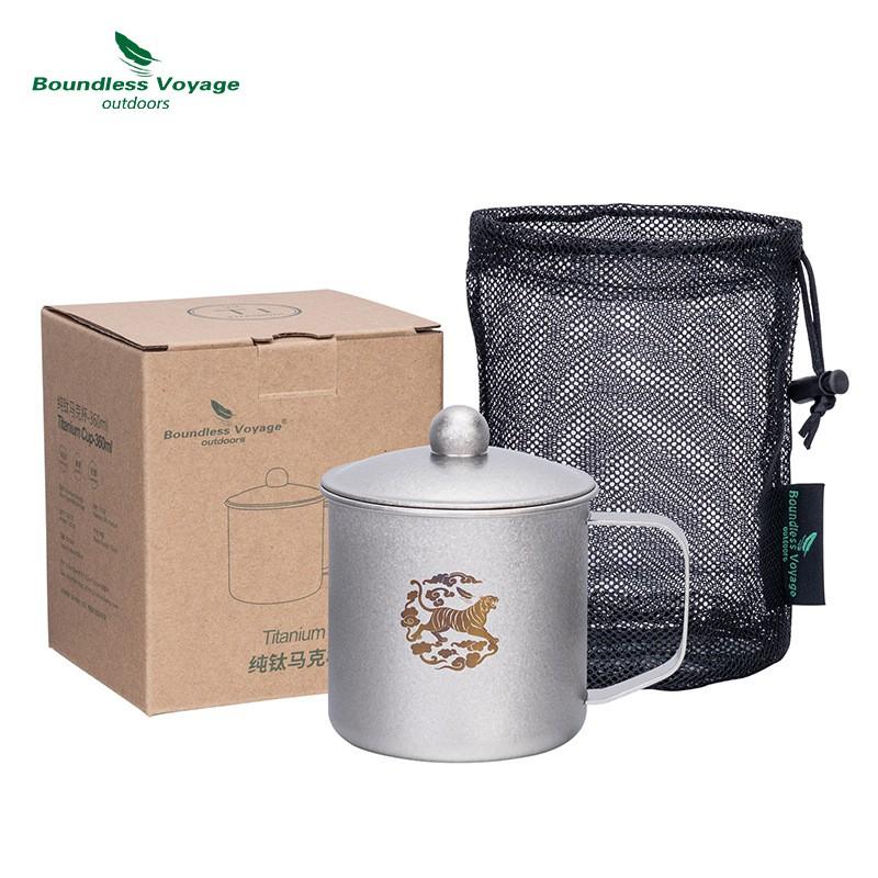 Ultra-Light Titanium Travel Mug With Lid Fixed Handle 360ml Single-Layer Outdoor Camping Cup Hiking Picnic Office