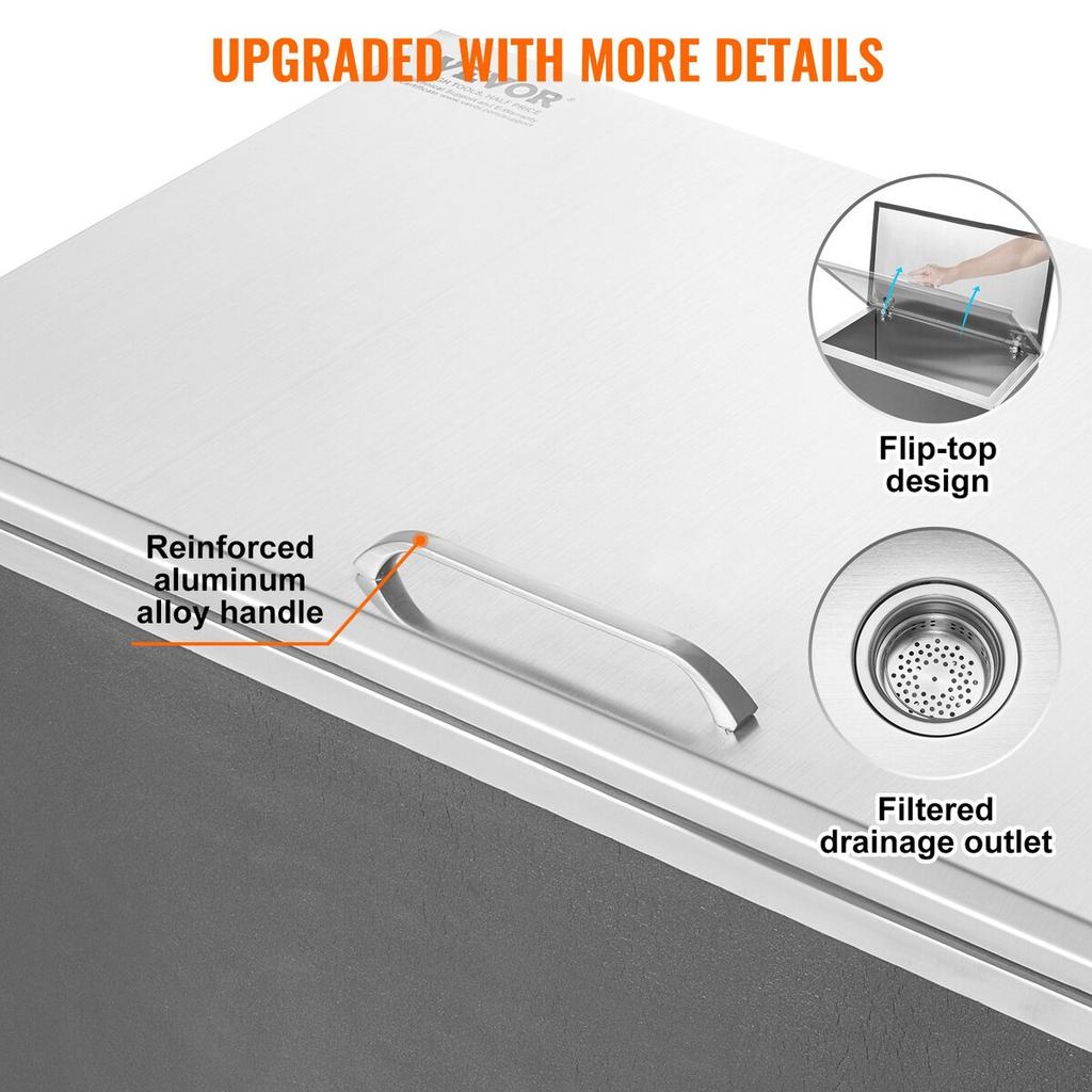 24"x20"x15" Drop In Ice Chest Ice Cooler Ice Bin Stainless Steel w/Cover