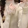 Women's Autumn Winter Lace Paneled Knit Base Layer Slim-Fit Inner Wear Top Stylish Niche Temperament Sweater